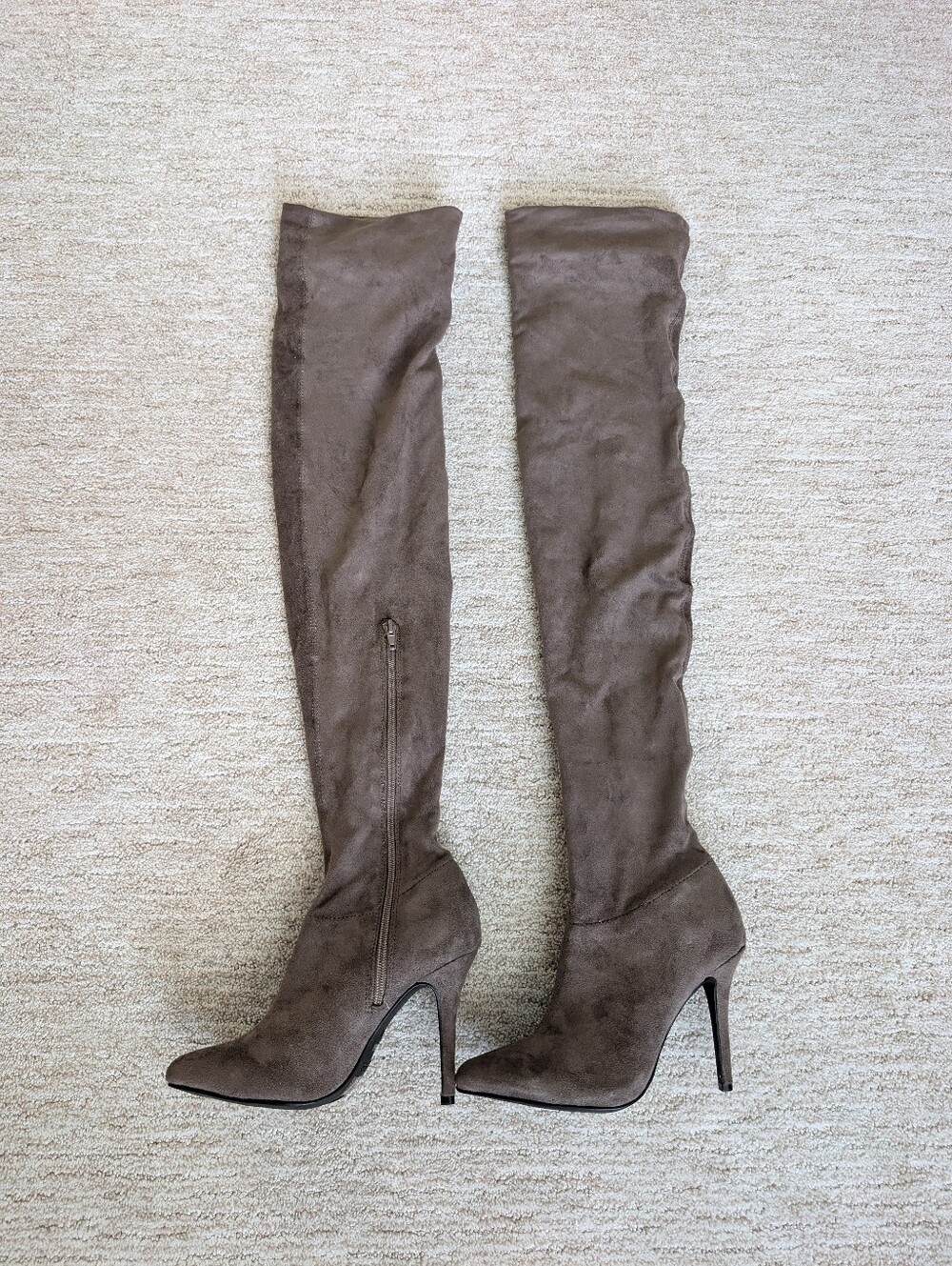 Over-the-Knee Brown Suede Stiletto Boots